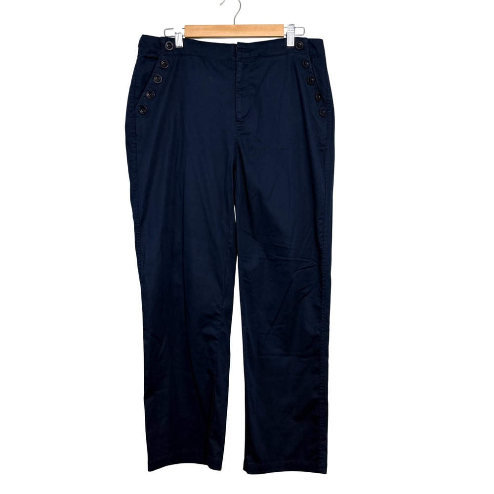 Sundance Navy Blue Sailor Button Front Straight Leg Pants Womens 12 CottonBlend